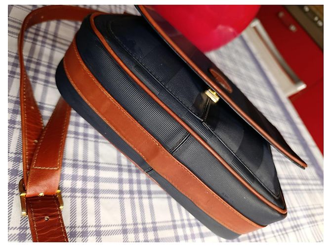 Fendi Borsa a Tracolla in Tela a Righe e Pelle Marrone Blu - vista 4