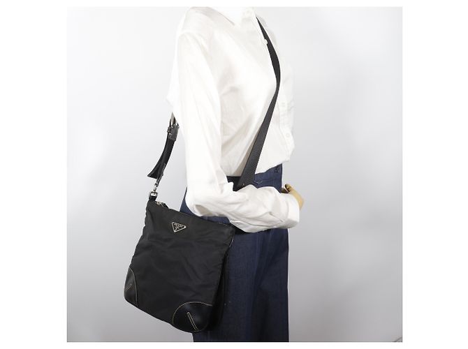 Sac à bandoulière en nylon noir Prada - vista 16