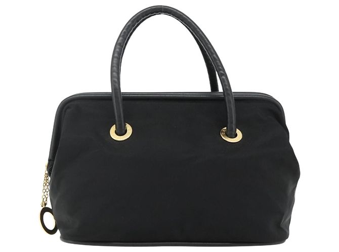 Céline Borsa a mano CELINE Circle Nylon Nero Oro Auth 177620 D'oro - vista 13