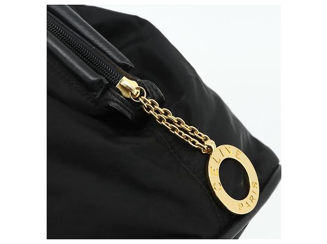 Céline Borsa a mano CELINE Circle Nylon Nero Oro Auth 177620 D'oro - vista 17