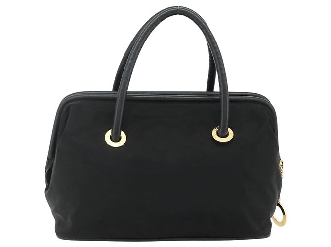 Céline Borsa a mano CELINE Circle Nylon Nero Oro Auth 177620 D'oro - vista 2