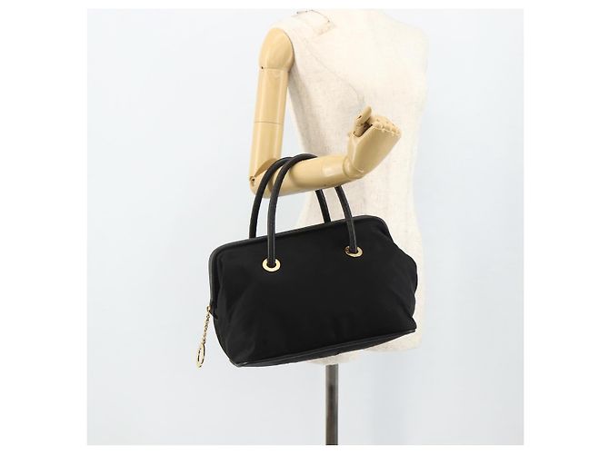 Céline Borsa a mano CELINE Circle Nylon Nero Oro Auth 177620 D'oro - vista 23
