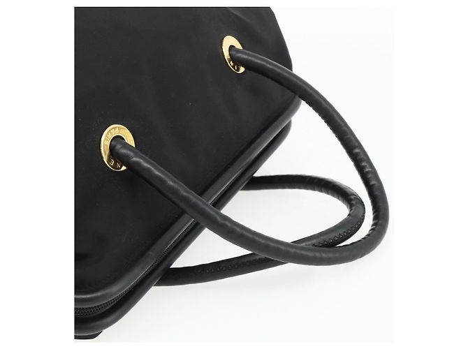 Céline Borsa a mano CELINE Circle Nylon Nero Oro Auth 177620 D'oro - vista 7