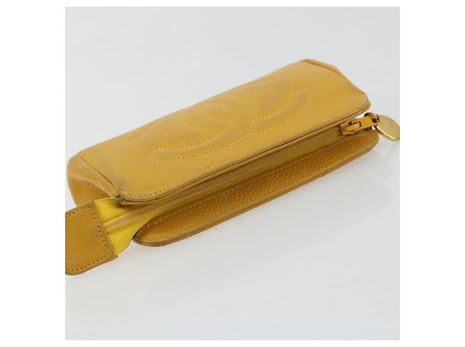 Pochette CHANEL in pelle Caviar Oro Giallo CC Auth bs35112 D'oro - vista 5
