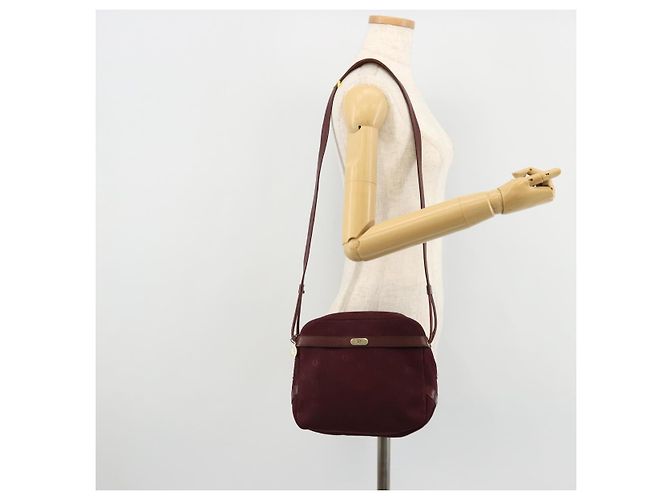 Borsa a Spalla Christian Dior Nylon Bordeaux Oro Auth ep14511 D'oro Bordò - vista 21