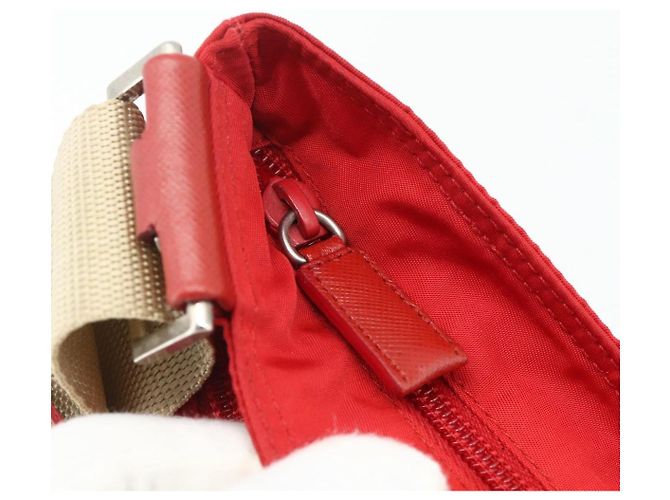 Borsa a Spalla PRADA Nylon Rosso Argento Auth 180151A - vista 10
