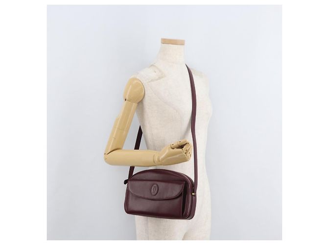 Borsa a Spalla CARTIER Must Line Pelle Bordeaux Oro Auth 180007 D'oro Bordò - vista 22