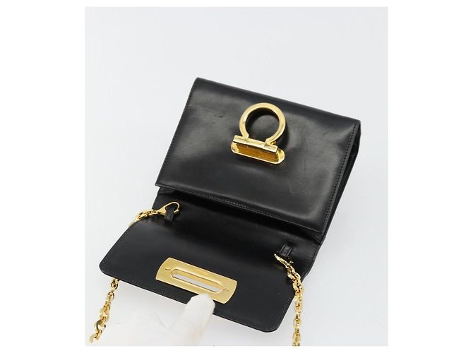 Borsa a tracolla Salvatore Ferragamo Gancini con catena in pelle nera e oro Auth 179103 Nero D'oro - vista 10