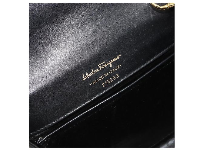 Borsa a tracolla Salvatore Ferragamo Gancini con catena in pelle nera e oro Auth 179103 Nero D'oro - vista 12