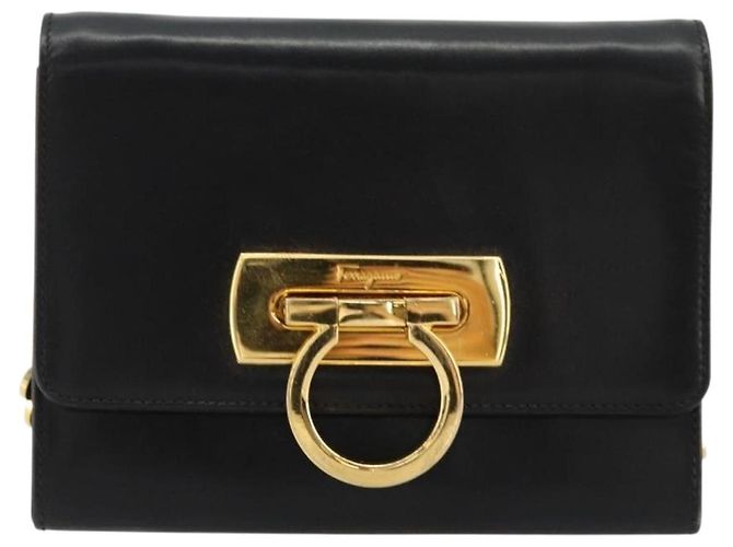 Borsa a tracolla Salvatore Ferragamo Gancini con catena in pelle nera e oro Auth 179103 Nero D'oro - vista 13