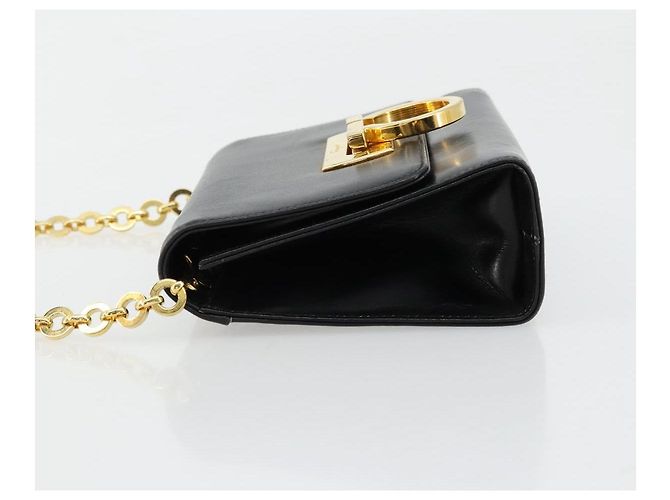 Borsa a tracolla Salvatore Ferragamo Gancini con catena in pelle nera e oro Auth 179103 Nero D'oro - vista 4