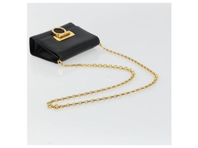 Borsa a tracolla Salvatore Ferragamo Gancini con catena in pelle nera e oro Auth 179103 Nero D'oro - vista 7