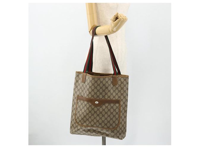 Borsa Tote GUCCI GG Supreme Web Sherry Line PVC Beige Red 40 02 003 Auth 180170 - vista 21