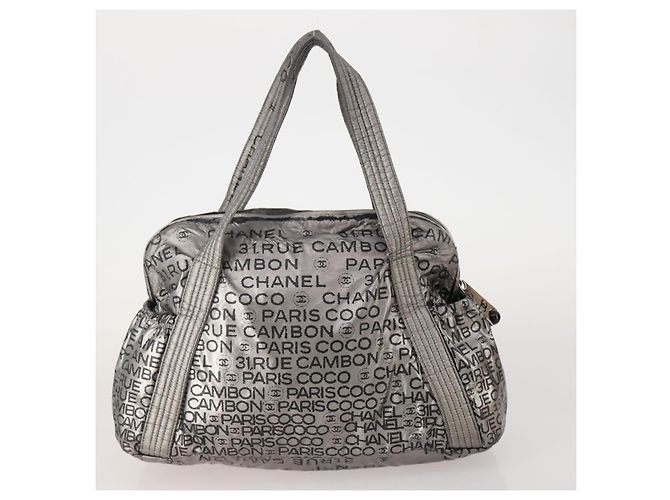 Borsa Tote CHANEL Nylon 2 Set Argento Beige CC Auth BA12495 - vista 3