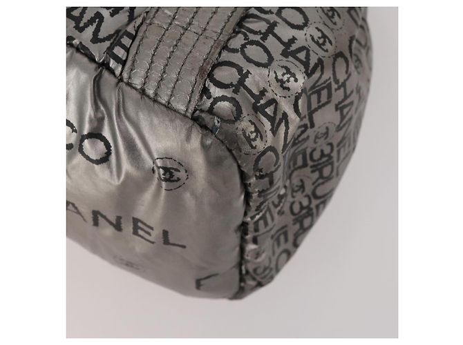 Borsa Tote CHANEL Nylon 2 Set Argento Beige CC Auth BA12495 - vista 8