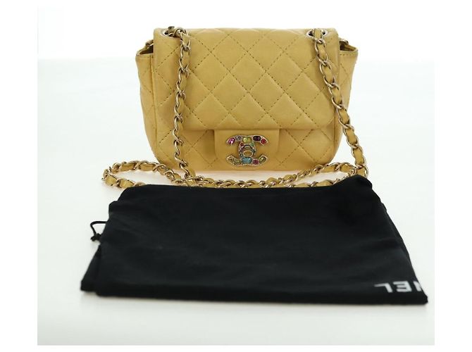 CHANEL Mini Matelasse 16 Chain Bag Lamb Skin Yellow Gold CC Auth 178543SAV D'oro Giallo - vista 12