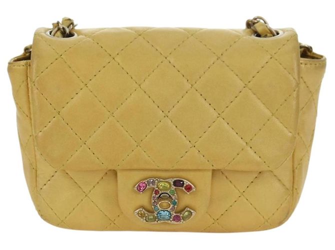 CHANEL Mini Matelasse 16 Chain Bag Lamb Skin Yellow Gold CC Auth 178543SAV D'oro Giallo - vista 13