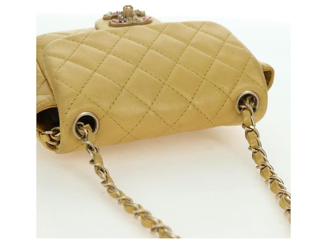 CHANEL Mini Matelasse 16 Chain Bag Lamb Skin Yellow Gold CC Auth 178543SAV D'oro Giallo - vista 14