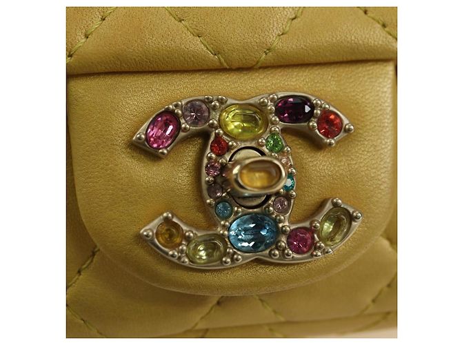 CHANEL Mini Matelasse 16 Chain Bag Lamb Skin Yellow Gold CC Auth 178543SAV D'oro Giallo - vista 19