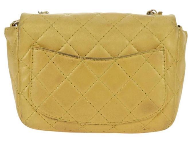 CHANEL Mini Matelasse 16 Chain Bag Lamb Skin Yellow Gold CC Auth 178543SAV D'oro Giallo - vista 2