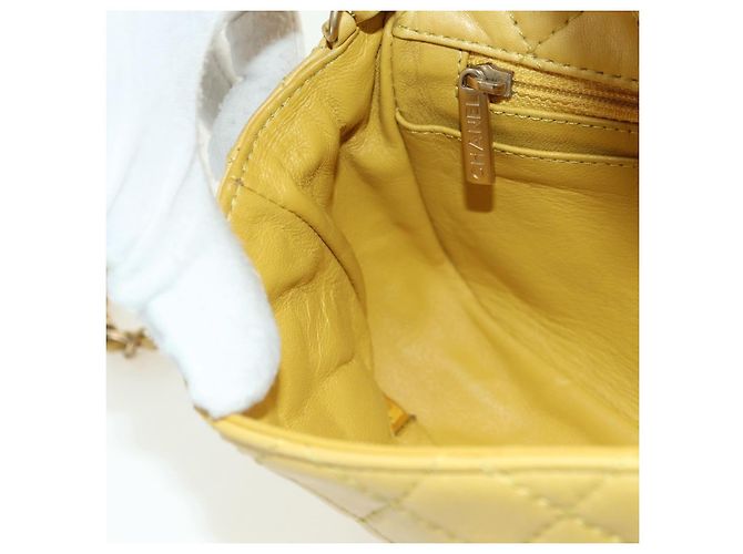 CHANEL Mini Matelasse 16 Chain Bag Lamb Skin Yellow Gold CC Auth 178543SAV D'oro Giallo - vista 25