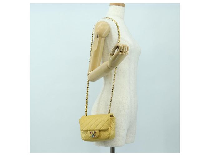 CHANEL Mini Matelasse 16 Chain Bag Lamb Skin Yellow Gold CC Auth 178543SAV D'oro Giallo - vista 29