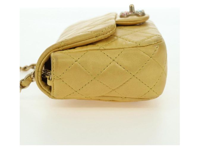 CHANEL Mini Matelasse 16 Chain Bag Lamb Skin Yellow Gold CC Auth 178543SAV D'oro Giallo - vista 5