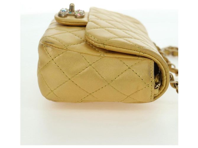 CHANEL Mini Matelasse 16 Chain Bag Lamb Skin Yellow Gold CC Auth 178543SAV D'oro Giallo - vista 6