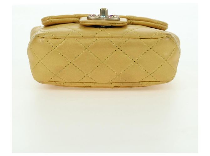 CHANEL Mini Matelasse 16 Chain Bag Lamb Skin Yellow Gold CC Auth 178543SAV D'oro Giallo - vista 7
