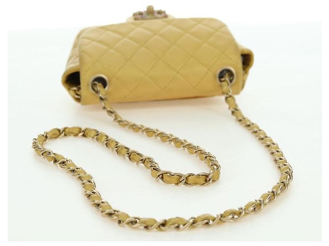 CHANEL Mini Matelasse 16 Chain Bag Lamb Skin Yellow Gold CC Auth 178543SAV D'oro Giallo - vista 8