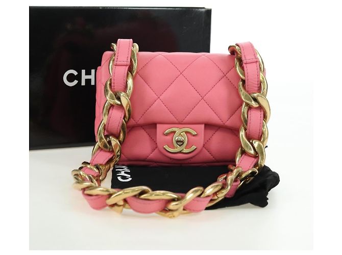 CHANEL Matelasse Chain Shoulder Bag Lamb Skin Pink Gold CC Auth 177321SAM Rosa D'oro - vista 12