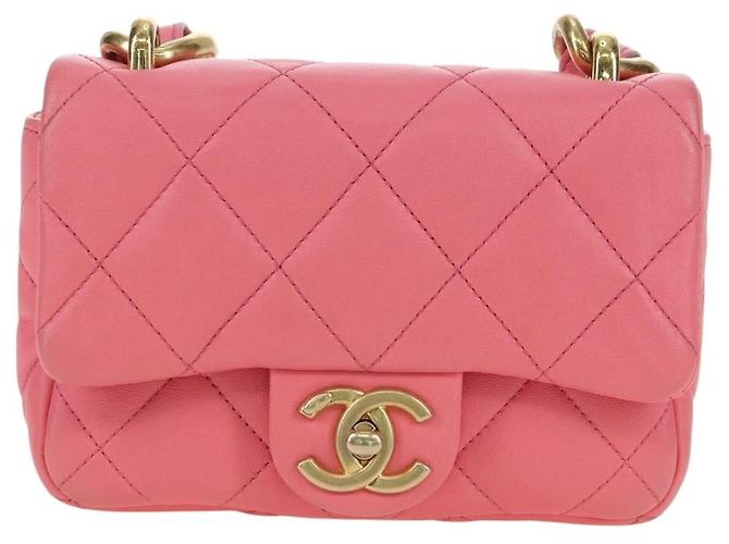CHANEL Matelasse Chain Shoulder Bag Lamb Skin Pink Gold CC Auth 177321SAM Rosa D'oro - vista 13
