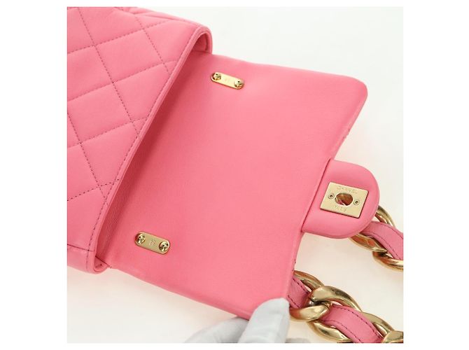 CHANEL Matelasse Chain Shoulder Bag Lamb Skin Pink Gold CC Auth 177321SAM Rosa D'oro - vista 19