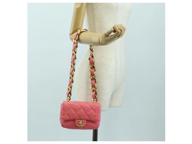 CHANEL Matelasse Chain Shoulder Bag Lamb Skin Pink Gold CC Auth 177321SAM Rosa D'oro - vista 25