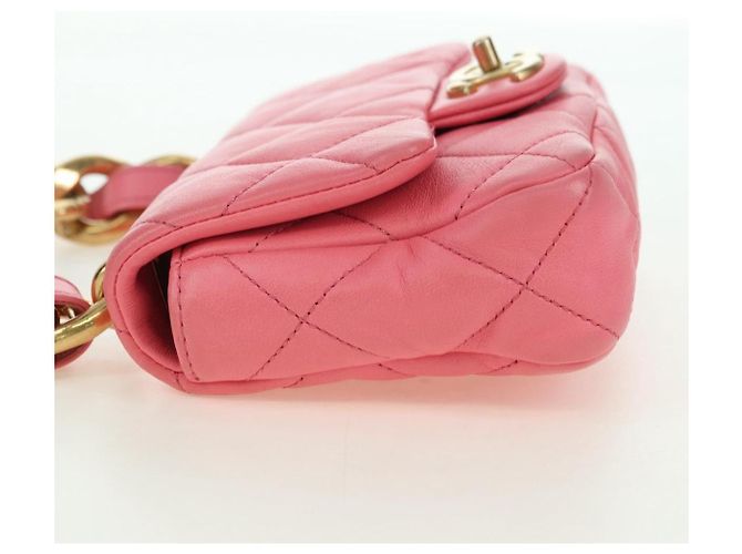CHANEL Matelasse Chain Shoulder Bag Lamb Skin Pink Gold CC Auth 177321SAM Rosa D'oro - vista 3