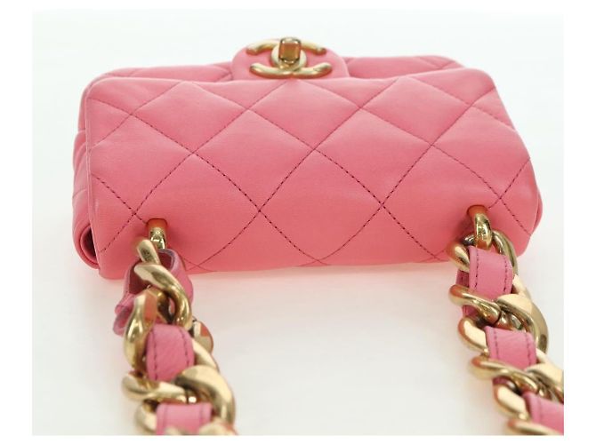 CHANEL Matelasse Chain Shoulder Bag Lamb Skin Pink Gold CC Auth 177321SAM Rosa D'oro - vista 6