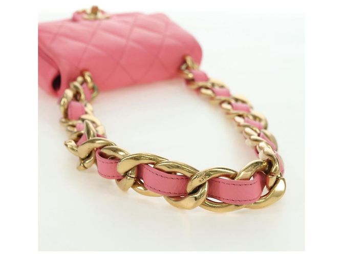 CHANEL Matelasse Chain Shoulder Bag Lamb Skin Pink Gold CC Auth 177321SAM Rosa D'oro - vista 7