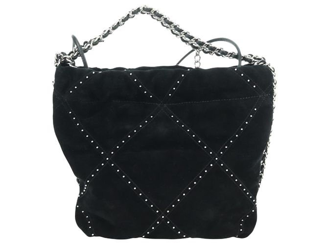 CHANEL 22 Borsa a Spalla con Cordino in Scamosciato Nero e Argento CC Auth BA12610SM - vista 2