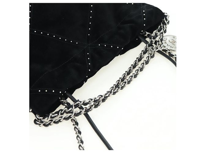 CHANEL 22 Borsa a Spalla con Cordino in Scamosciato Nero e Argento CC Auth BA12610SM - vista 6