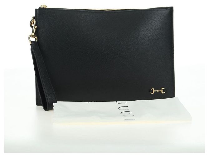 Clutch GUCCI Horsebit in pelle nera e oro 700524 Auth mr2429V Nero D'oro - vista 12