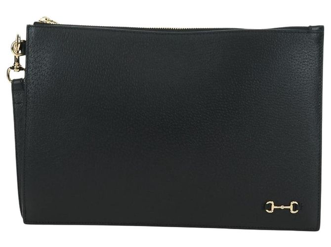 Clutch GUCCI Horsebit in pelle nera e oro 700524 Auth mr2429V Nero D'oro - vista 13