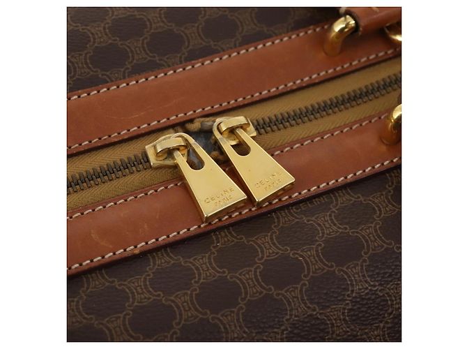 Céline Borsa Boston CELINE Macadam Canvas PVC Pelle 2way Marrone Oro Auth ep14007 D'oro - vista 20
