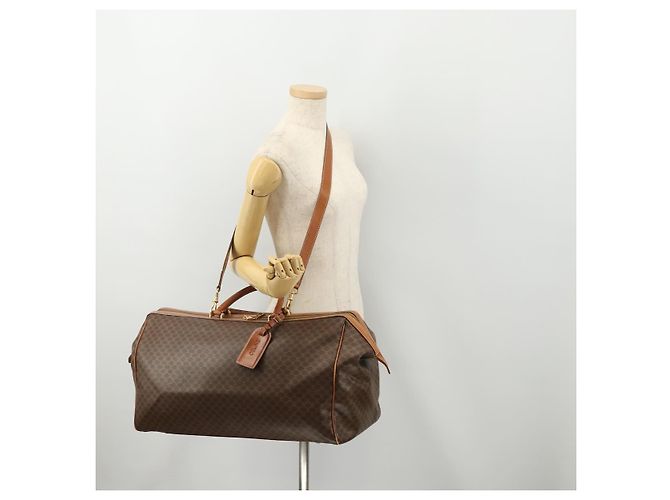 Céline Borsa Boston CELINE Macadam Canvas PVC Pelle 2way Marrone Oro Auth ep14007 D'oro - vista 26