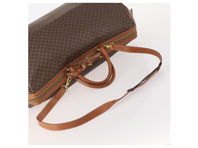 Céline Borsa Boston CELINE Macadam Canvas PVC Pelle 2way Marrone Oro Auth ep14007 D'oro - vista 7