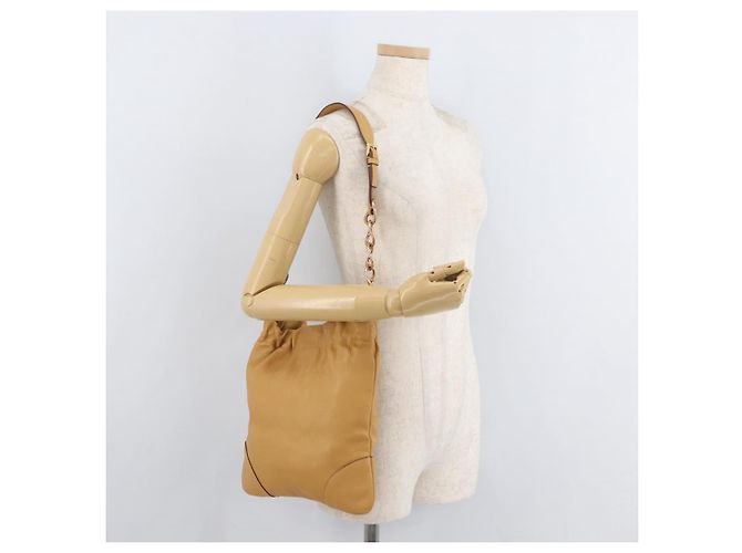 Borsa a Spalla con Catena PRADA in Pelle Beige Oro Auth 179470A D'oro - vista 22