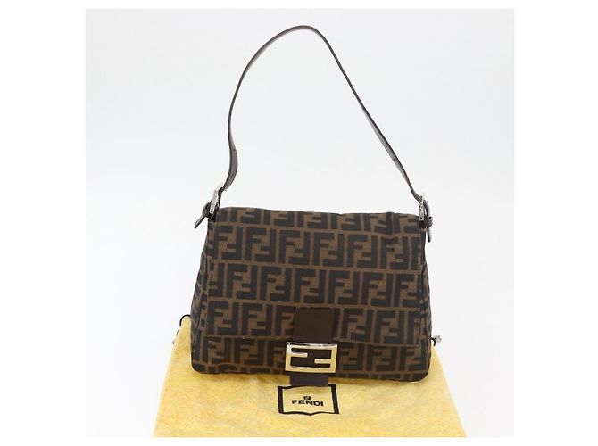 FENDI Zucca Canvas Mamma Baguette Shoulder Bag Black Brown Auth 179387V Marrone Nero - vista 12