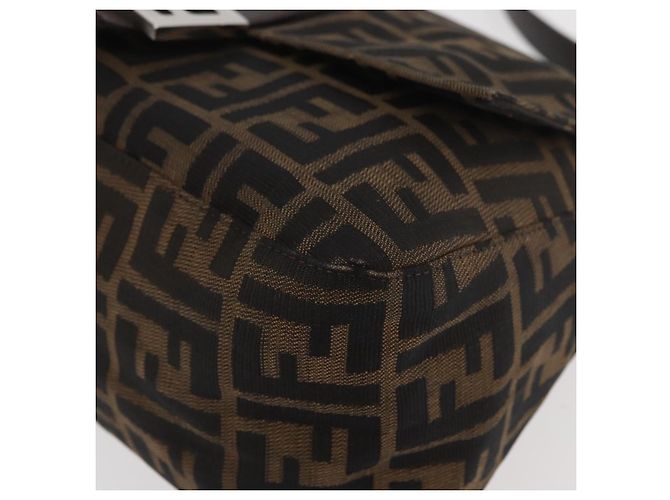 FENDI Zucca Canvas Mamma Baguette Shoulder Bag Black Brown Auth 179387V Marrone Nero - vista 15