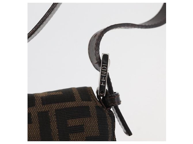 FENDI Zucca Canvas Mamma Baguette Shoulder Bag Black Brown Auth 179387V Marrone Nero - vista 18