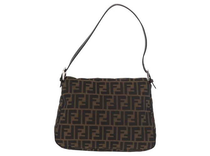 FENDI Zucca Canvas Mamma Baguette Shoulder Bag Black Brown Auth 179387V Marrone Nero - vista 2