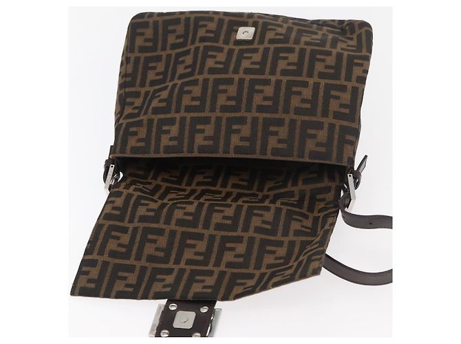 FENDI Zucca Canvas Mamma Baguette Shoulder Bag Black Brown Auth 179387V Marrone Nero - vista 20